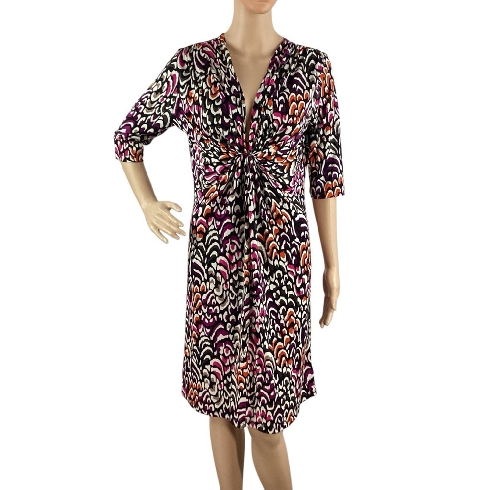 NY Collection Abstract Print Knot Front Dress Multicolor Size S